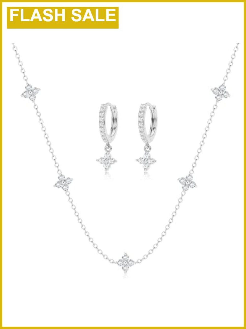 Dainty Four Leaf Clover Jewelry Set Stainless Steel Cubic Zirconia Wedding